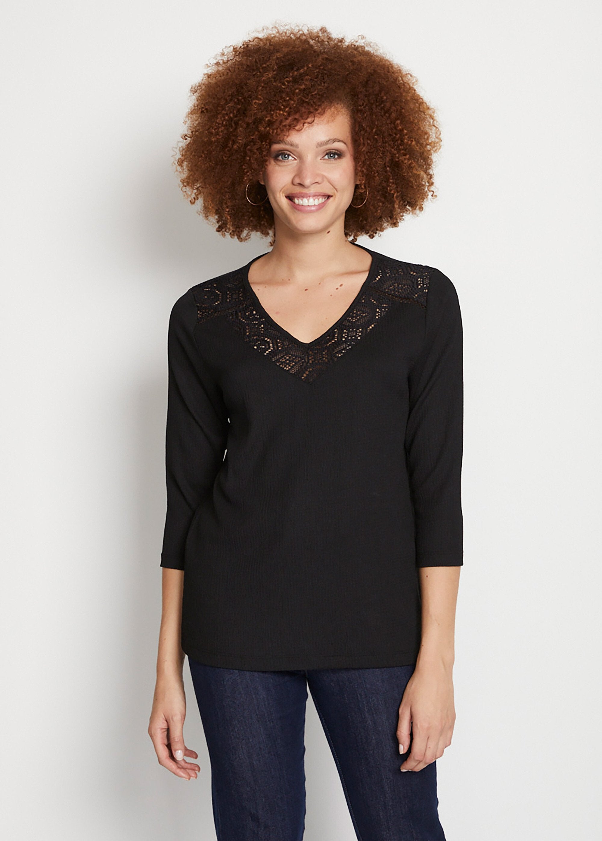 Tee-shirt_manches_3/4_dentelle_Noir_FA1_slim