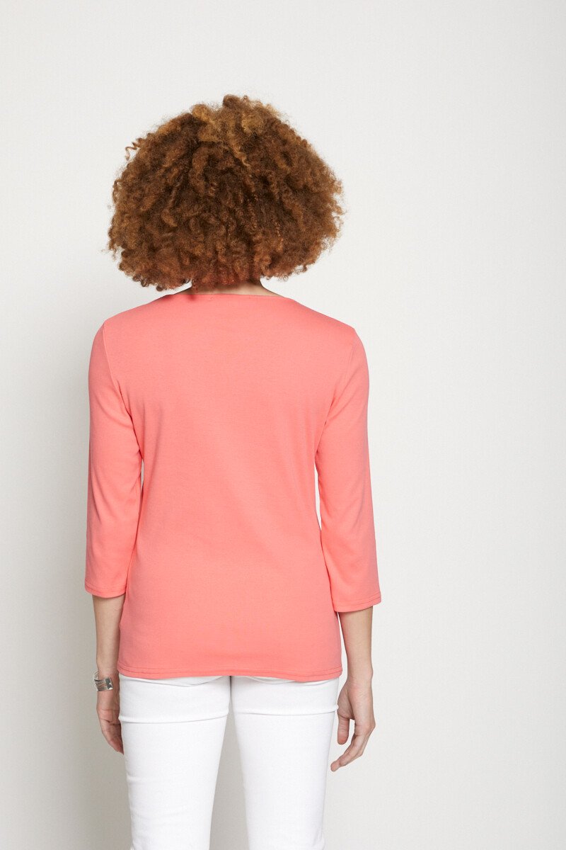 T-shirt_fantaisie_cloutée_manches_3/4_Corail_DO1_slim