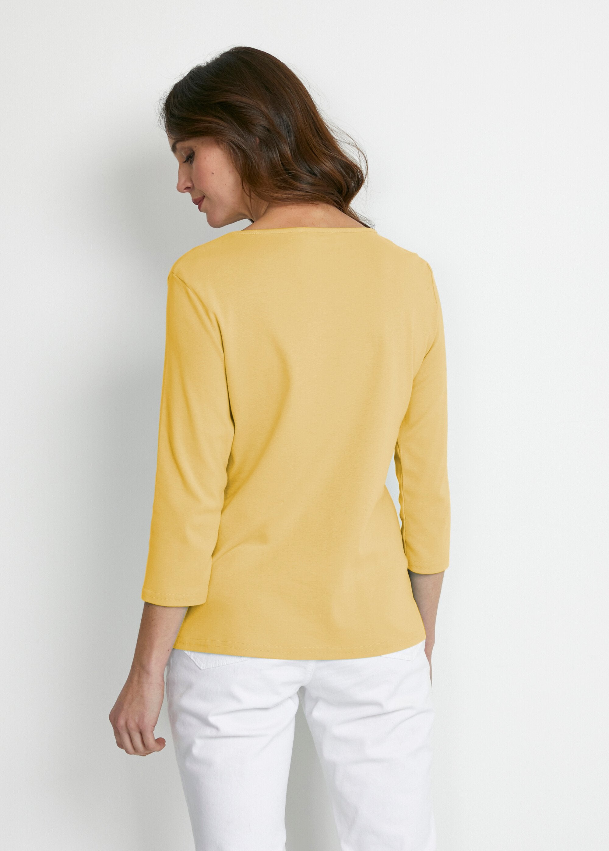 Tee-shirt_manches_3/4_fantaisie_cloutée_Jaune_DO1_slim