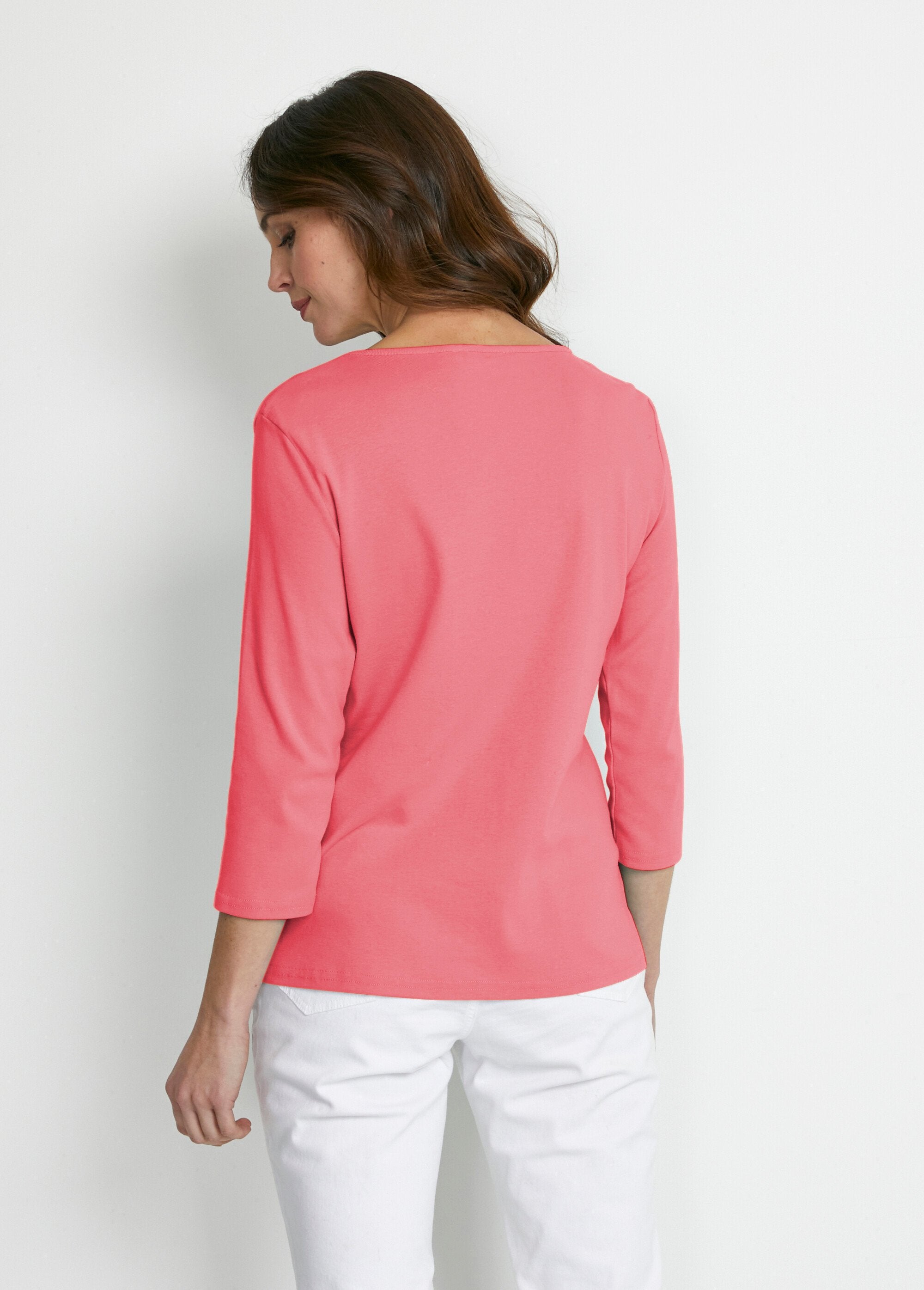 Tee-shirt_manches_3/4_fantaisie_cloutée_Corail_DO1_slim