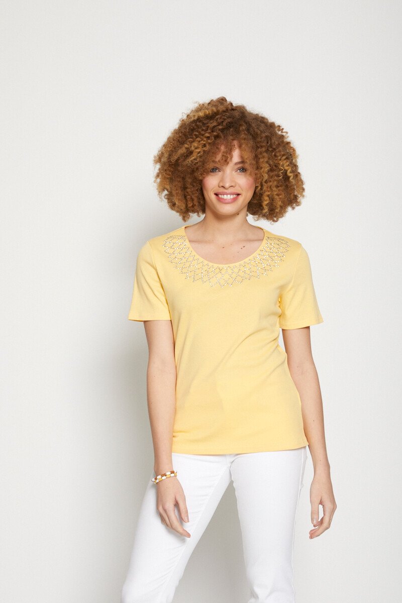 T-shirt_jersey_coton_fantaisie_cloutée_Jaune_FA1_slim