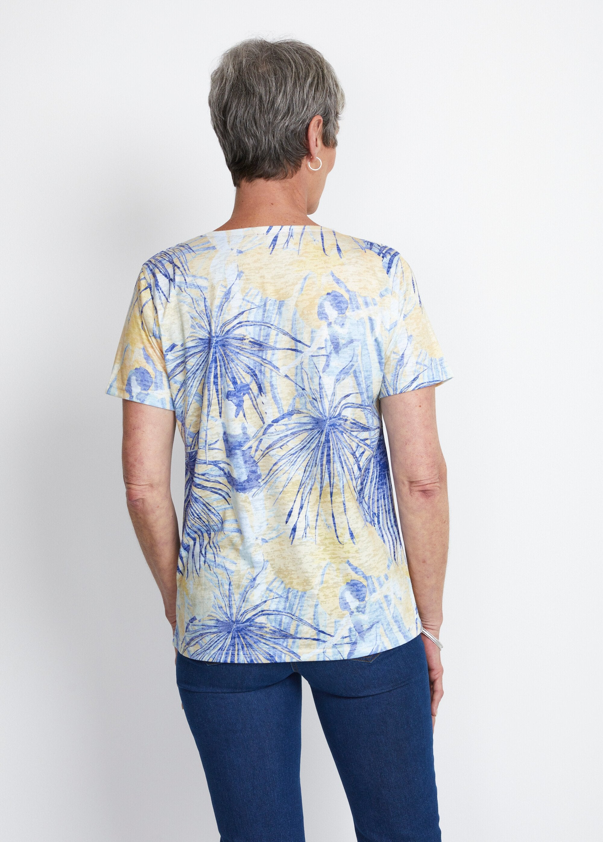 T-shirt_court_motif_et_strass_col_rond_Jaune_et_bleu_DO1_slim