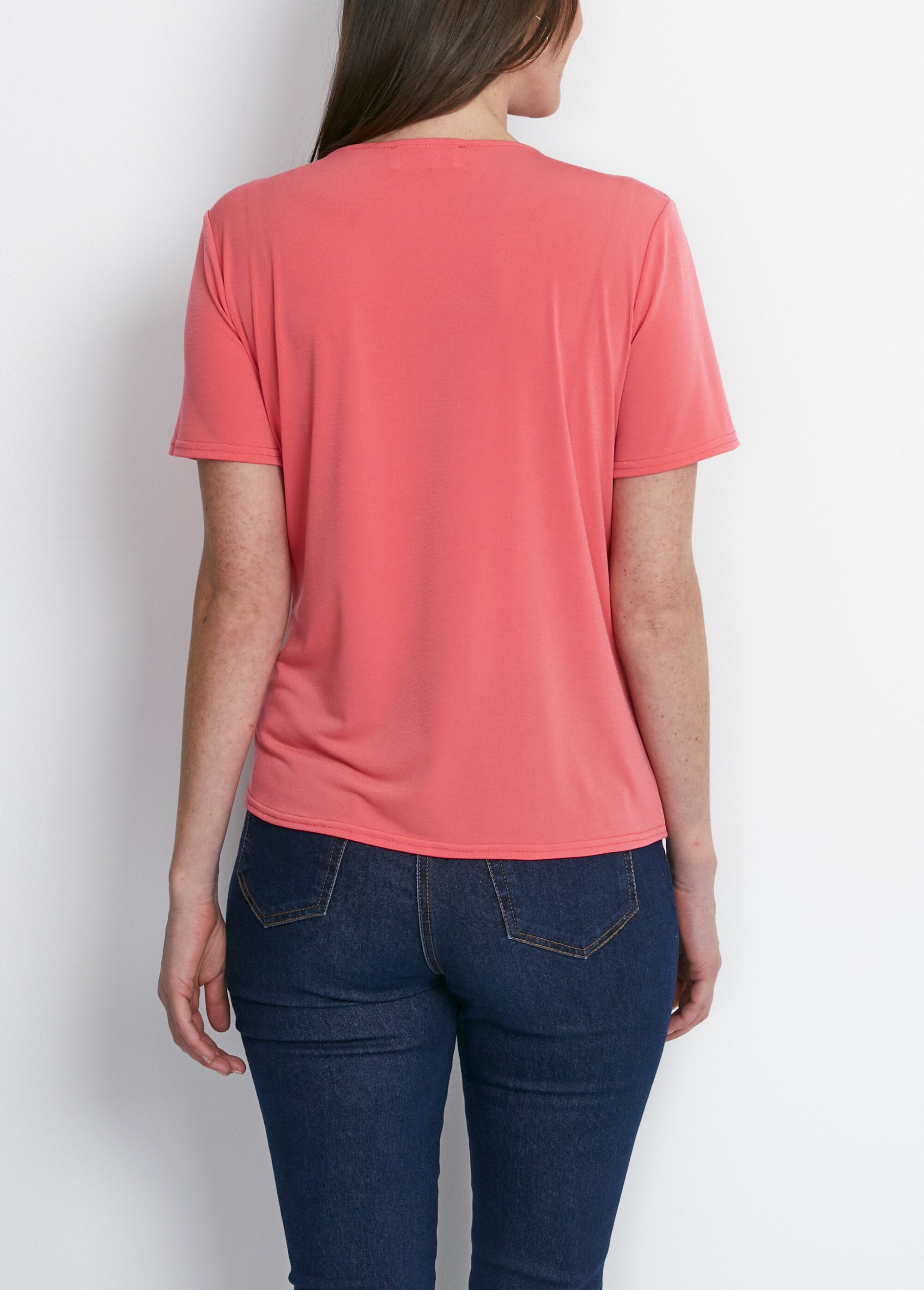 Effen_of_bedrukt_T-shirt_met_korte_mouwen_Uni_corail_DO1_slim