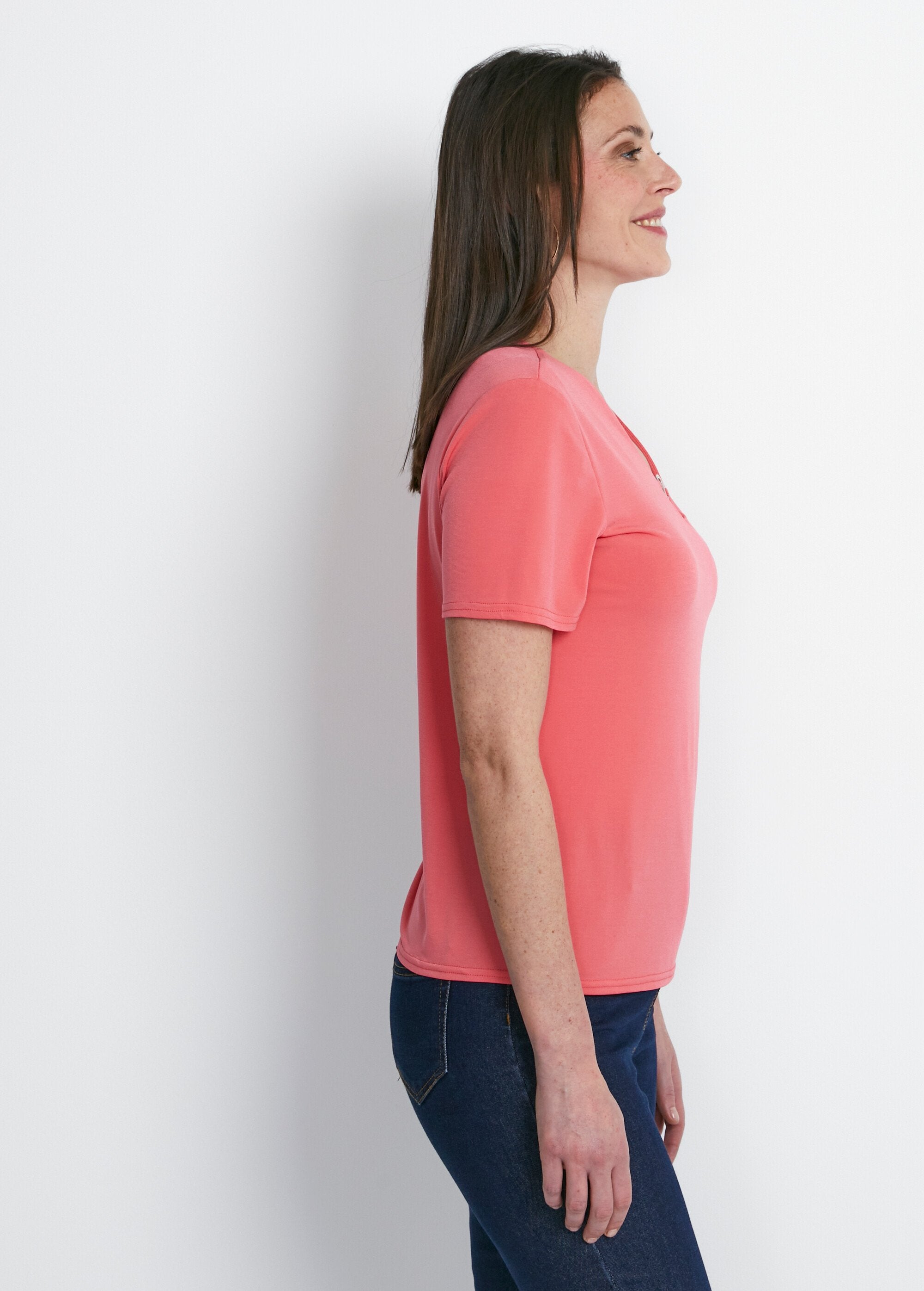 T-shirt_manches_courtes_uni_ou_imprimé_Uni_corail_DR1_slim