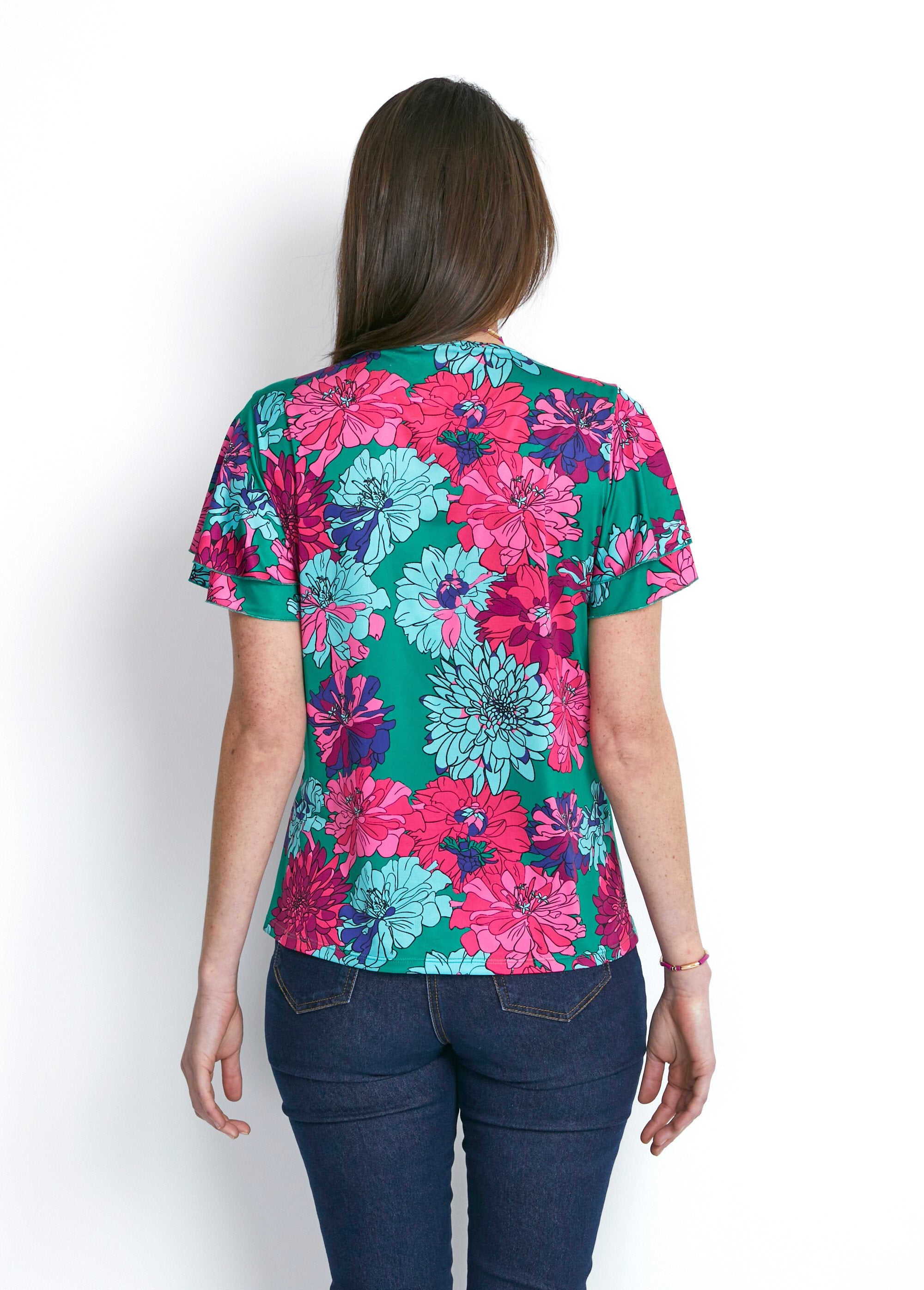 T-shirt_met_korte_mouwen_en_ruches_Vert_et_fuchsia_DO1_slim