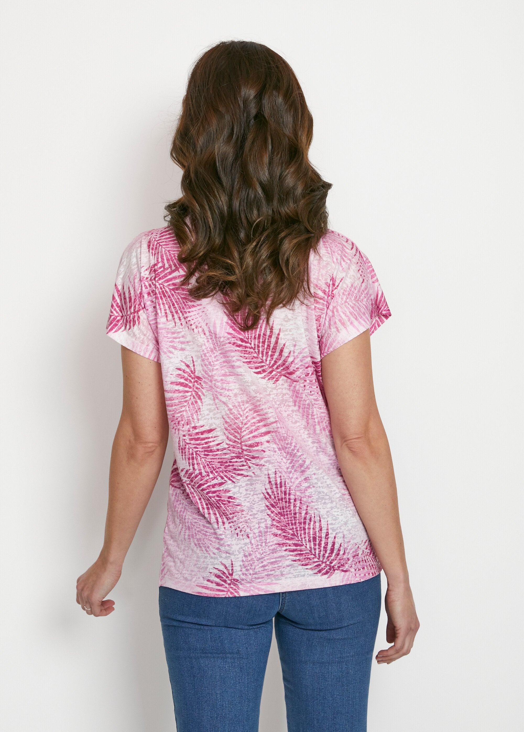 T-shirt_imprimé_court_maille_dévorée_Rose_DO1_slim