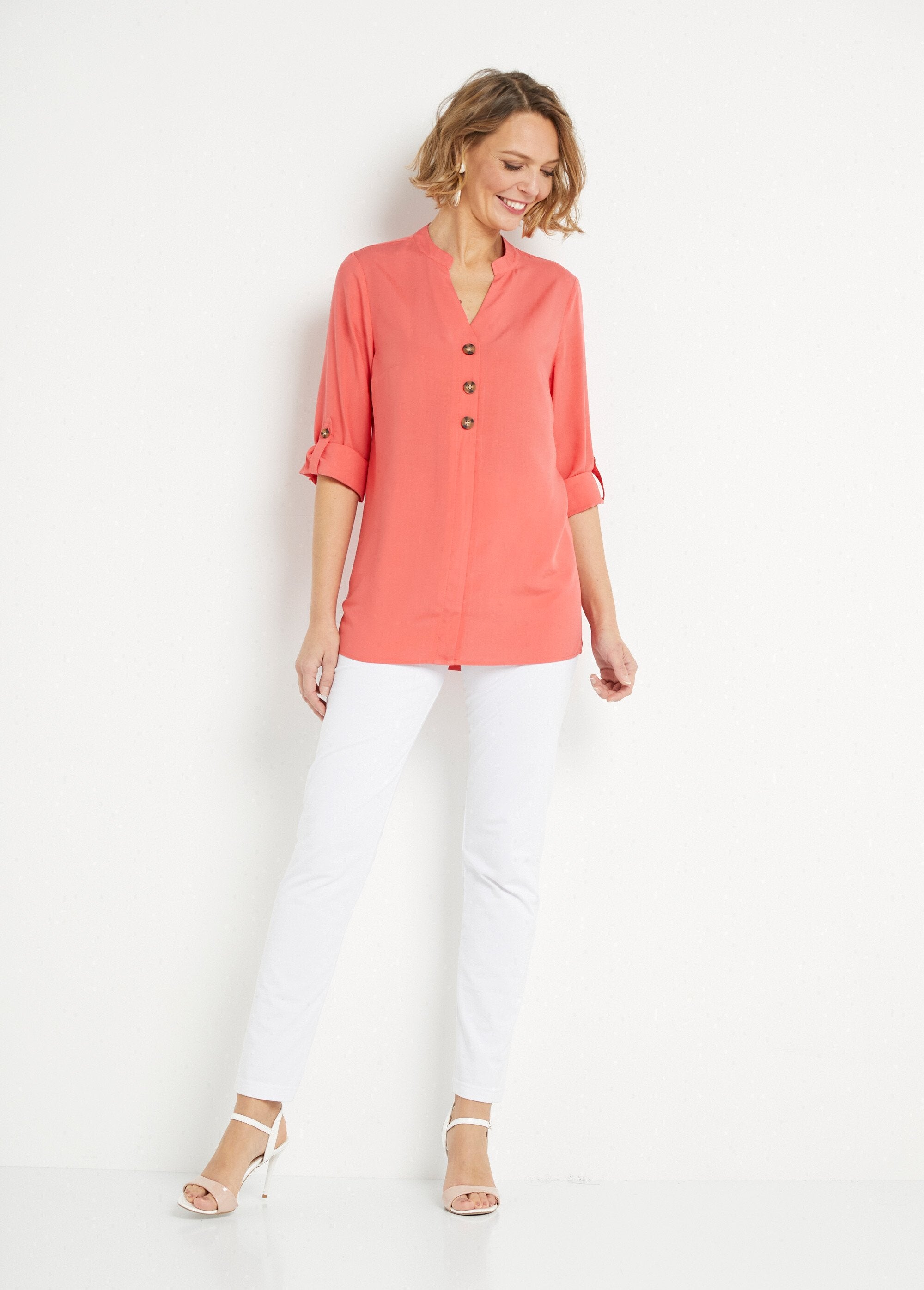 Tunique_ample_longue_manches_3/4_Corail_SF1_slim