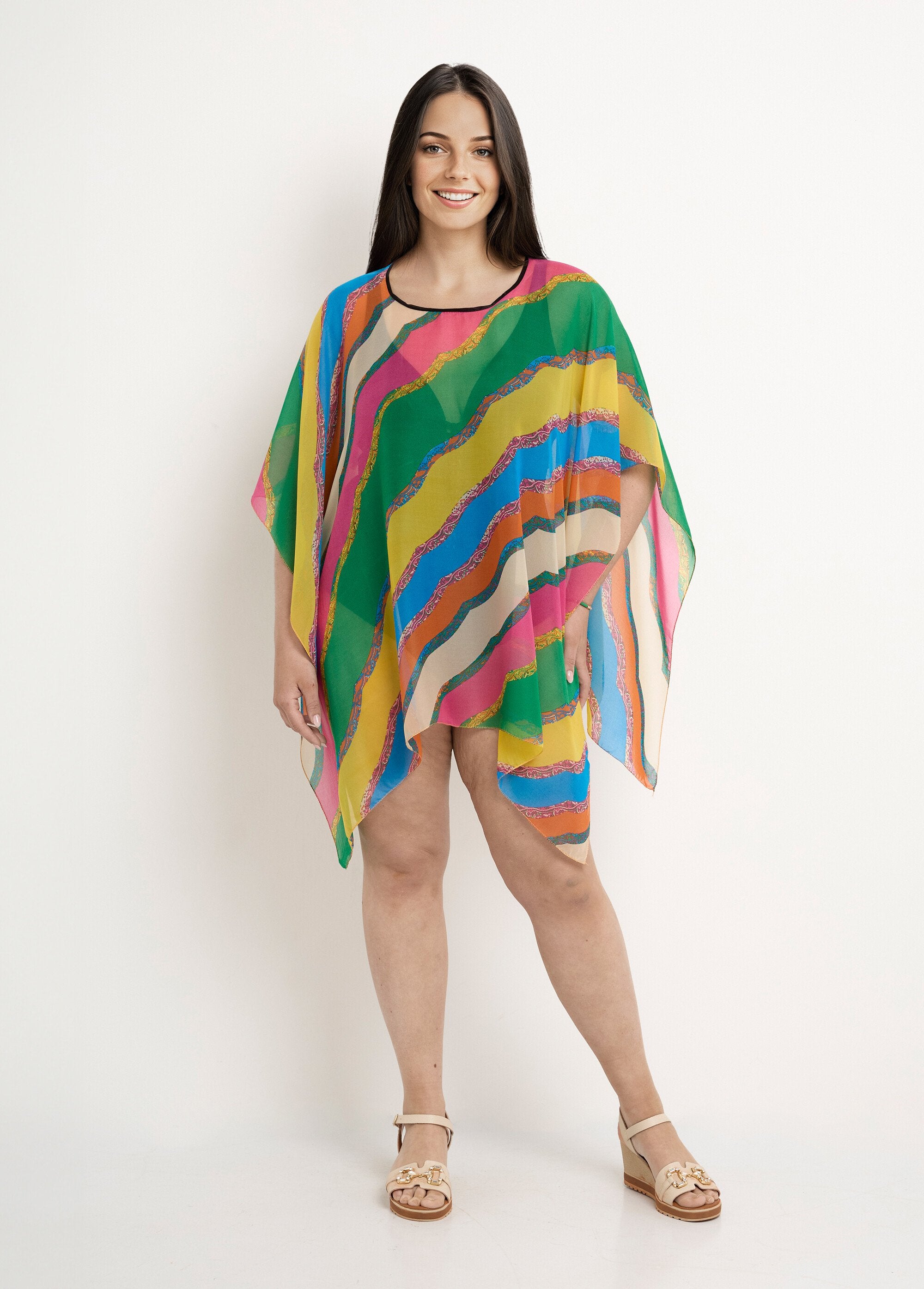 Tunique_de_plage_voile,_rayures_stylisées_Multicolore_FA1_slim