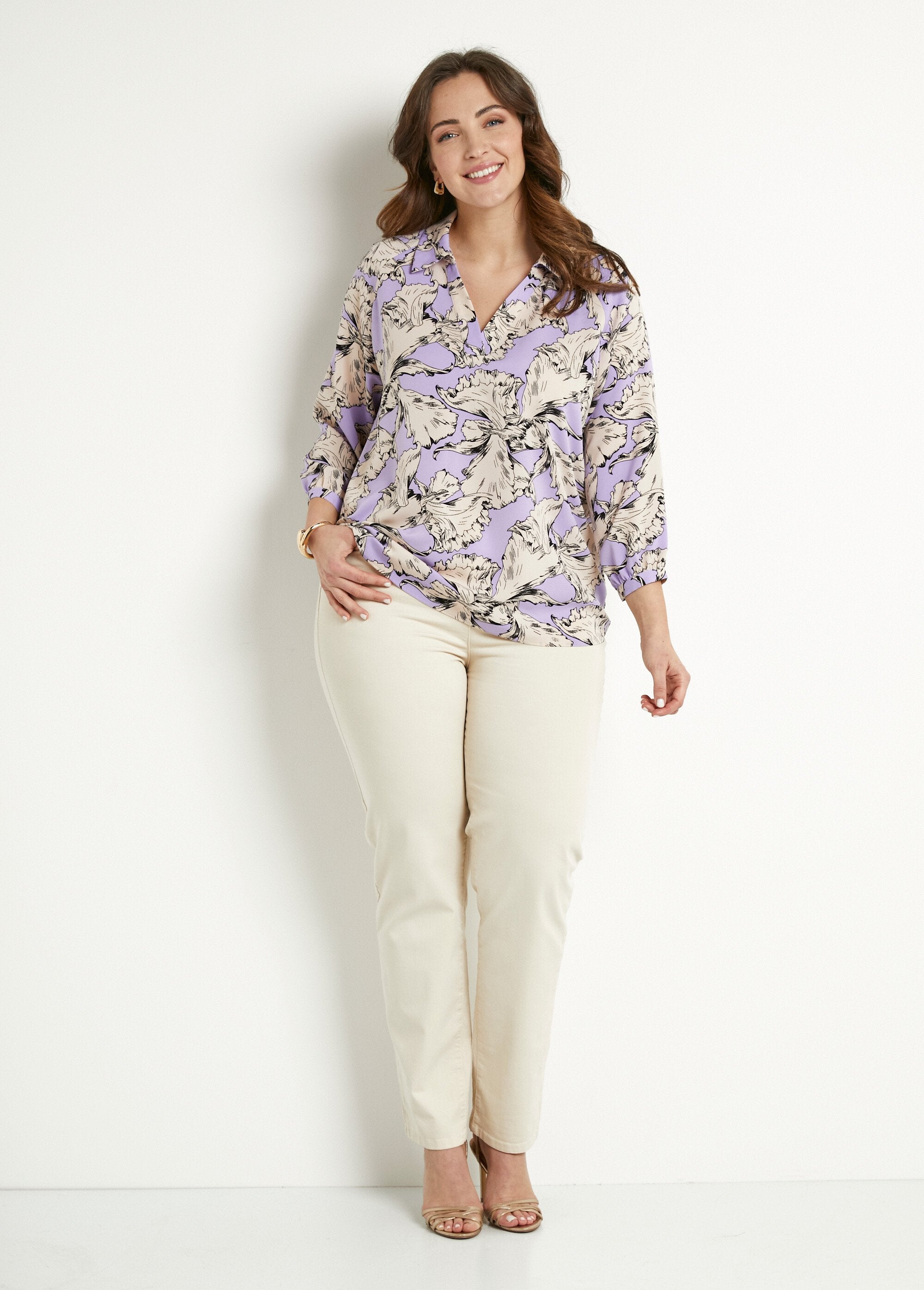 Tunique_longue_col_chemise_motif_graphique_Violet_et_blanc_SF1_curvy