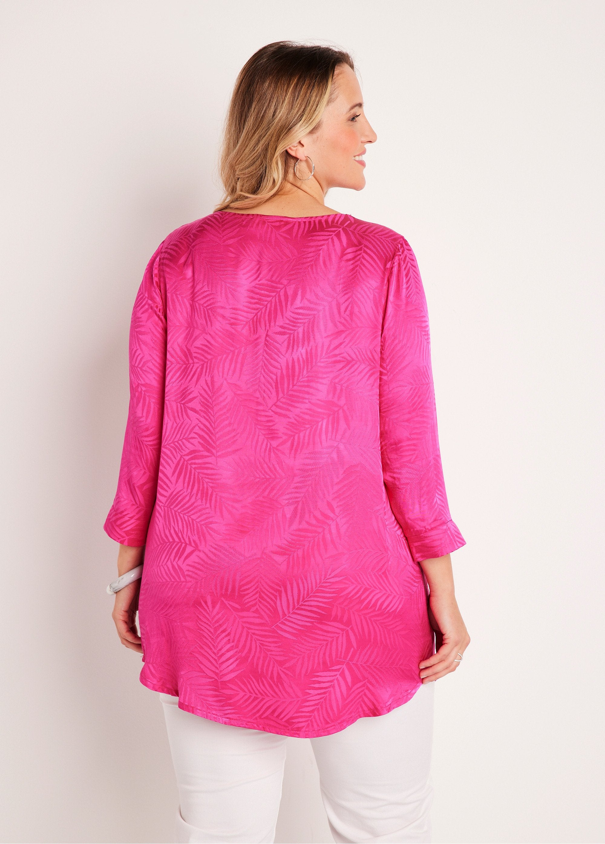 Tunique_longue_col_V_manches_3/4_Fuchsia_DO1_curvy