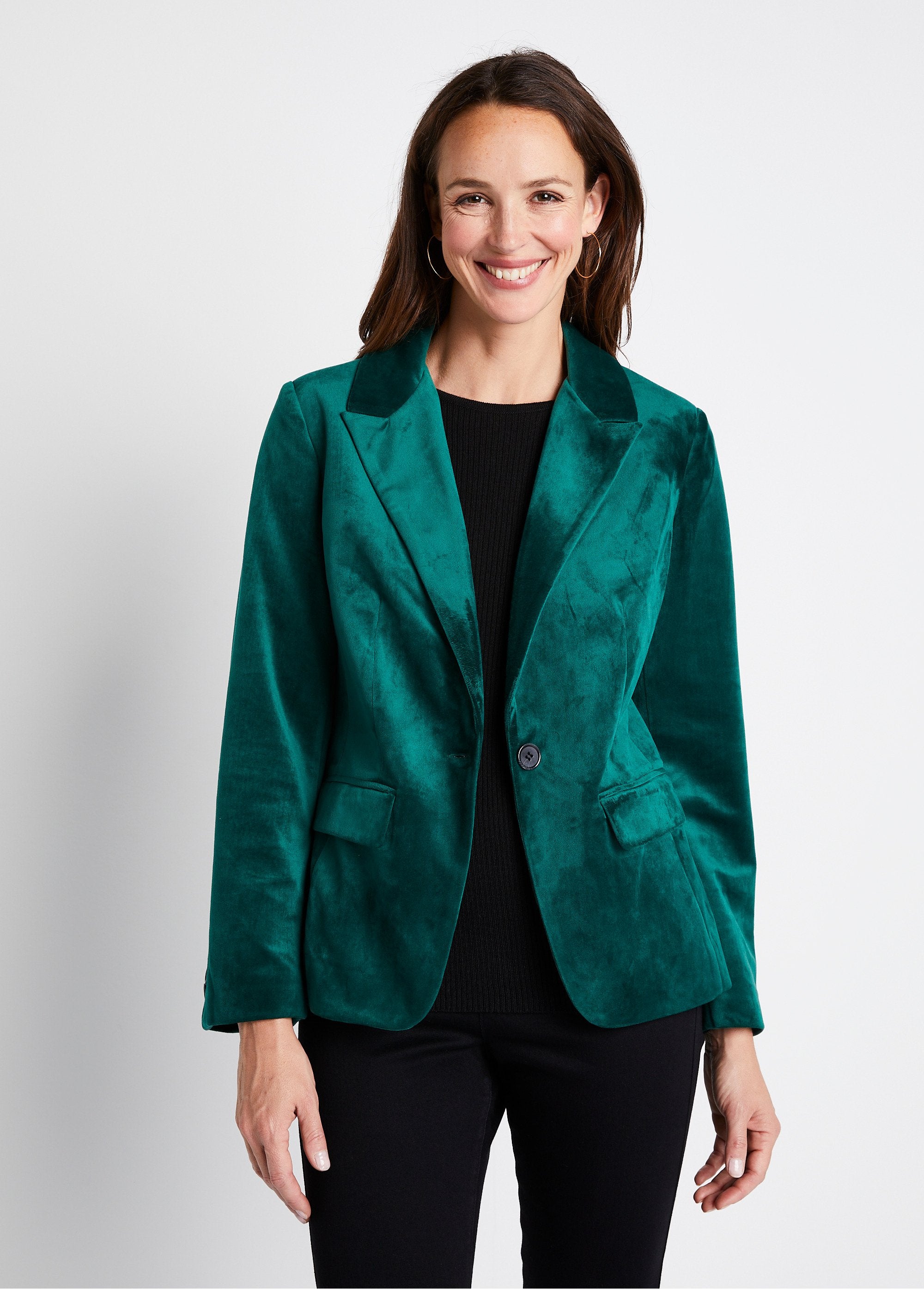 Veste_blazer_droite_velours_uni_col_tailleur_Vert_FA1_slim