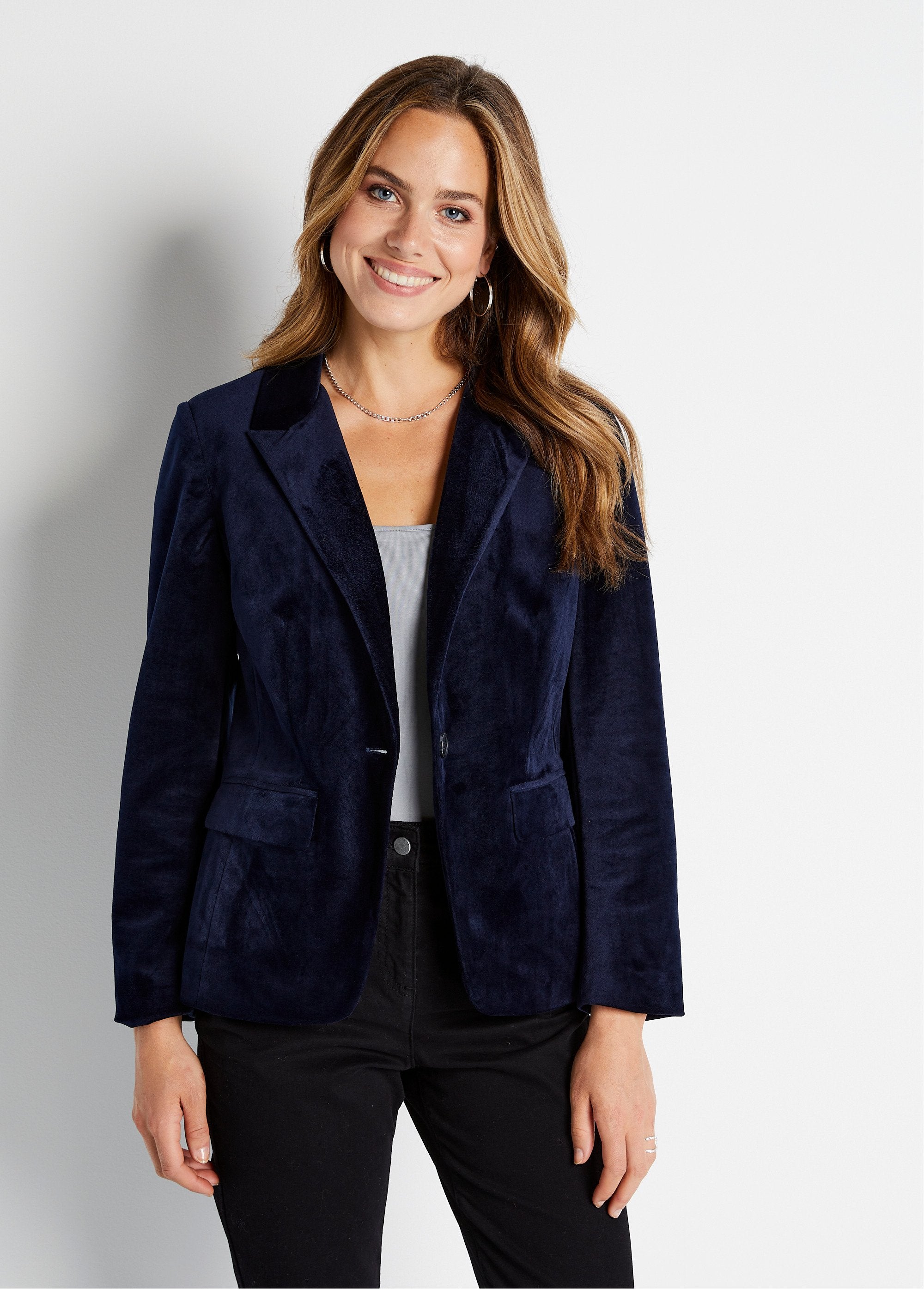 Veste_blazer_droite_velours_uni_col_tailleur_Marine_FA1_slim