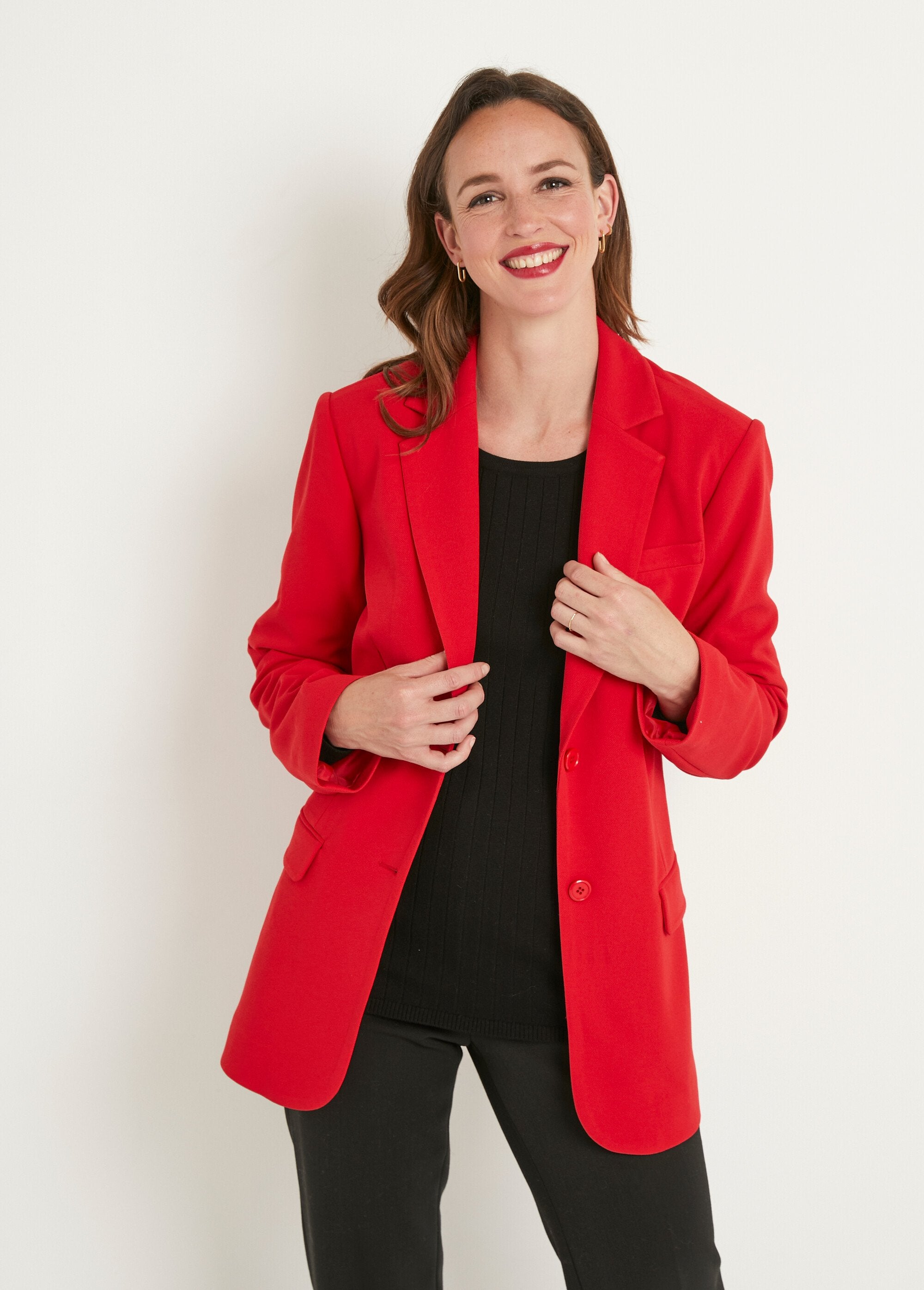 Veste_blazer_unie_coupe_droite_col_tailleur_Rouge_FA1_slim