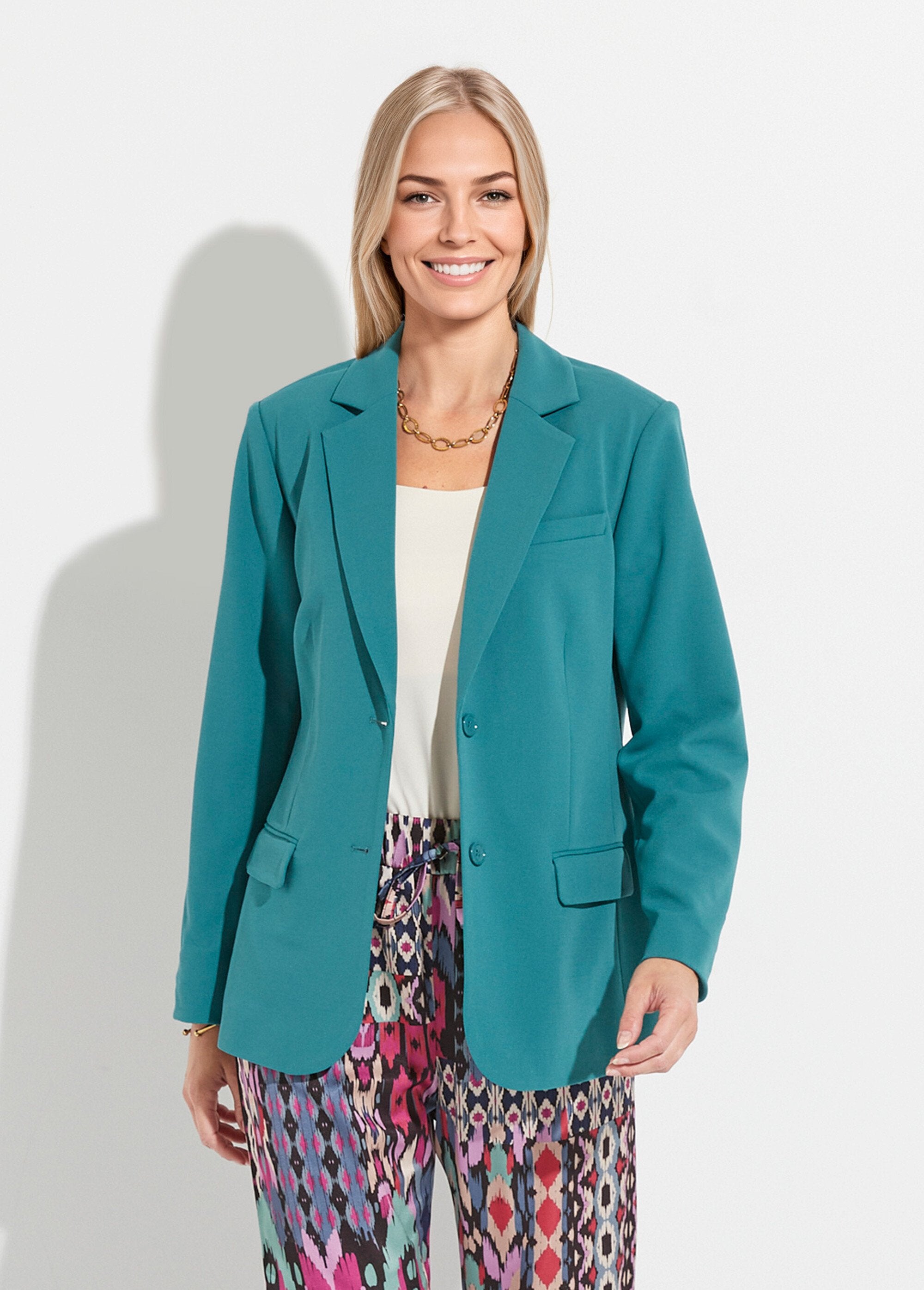 Veste_blazer_unie_coupe_droite_col_tailleur_Vert_FA1_slim