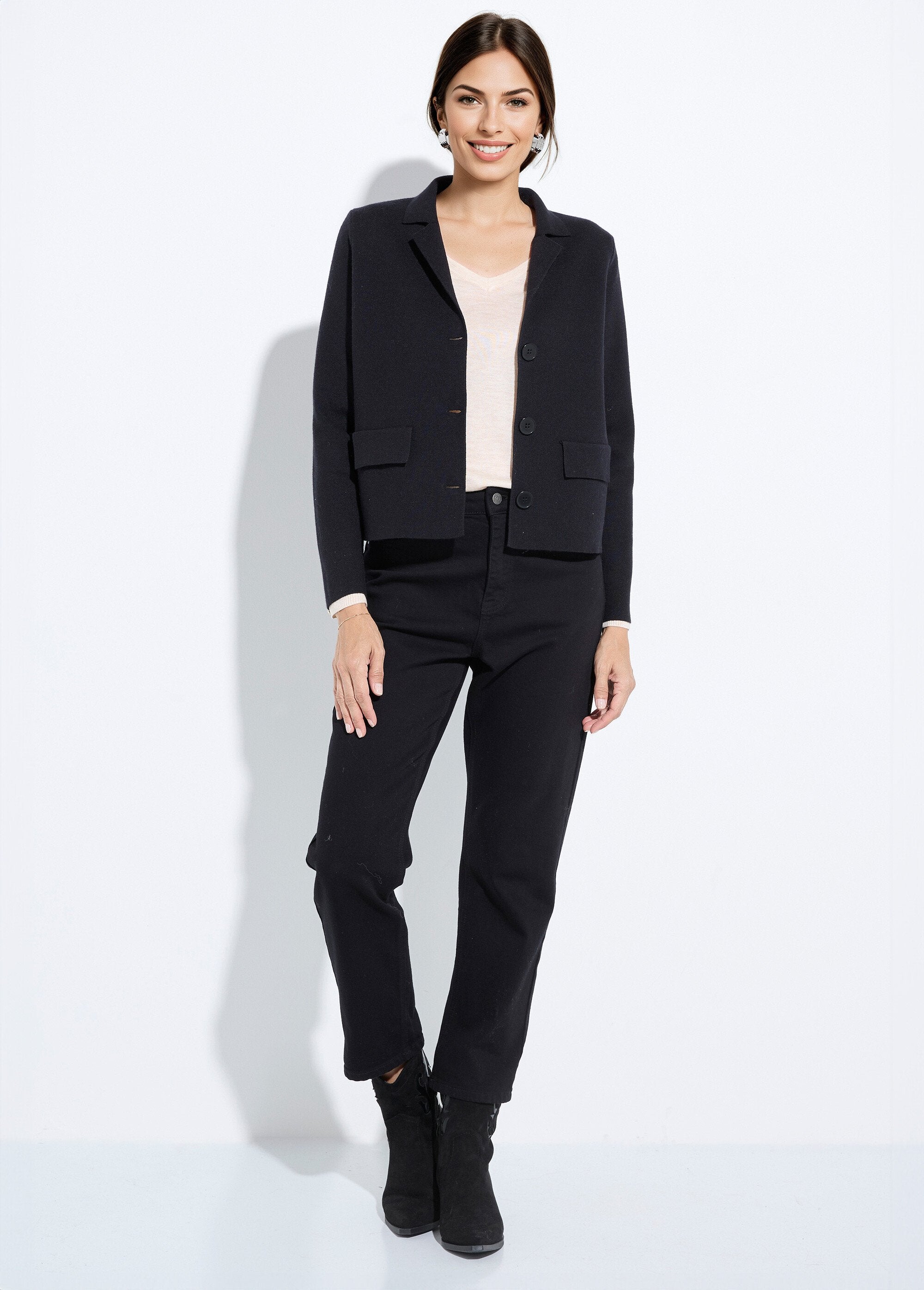 Veste_courte_jacquard_uni_col_tailleur_Noir_SF1_slim
