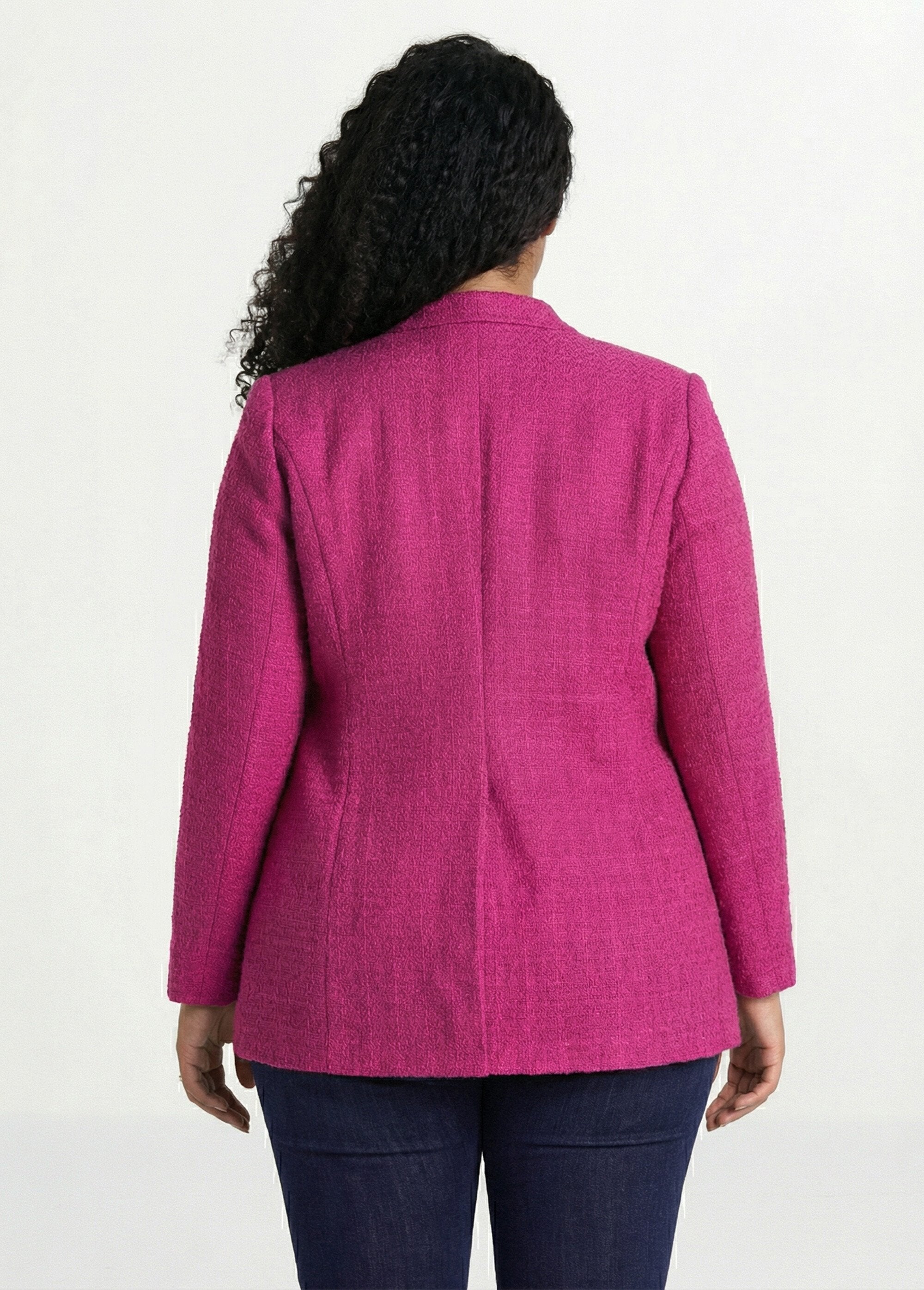 Veste_droite_boutonnée_tissu_natté_col_tailleur_Fuchsia_DO1_curvy