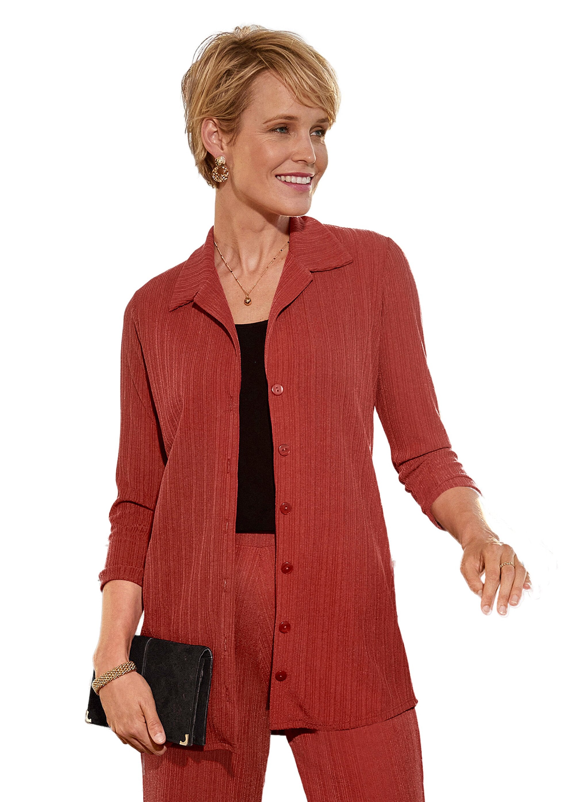 Veste_légère_col_chemisier_maille_fantaisie_Orange_FA1_slim