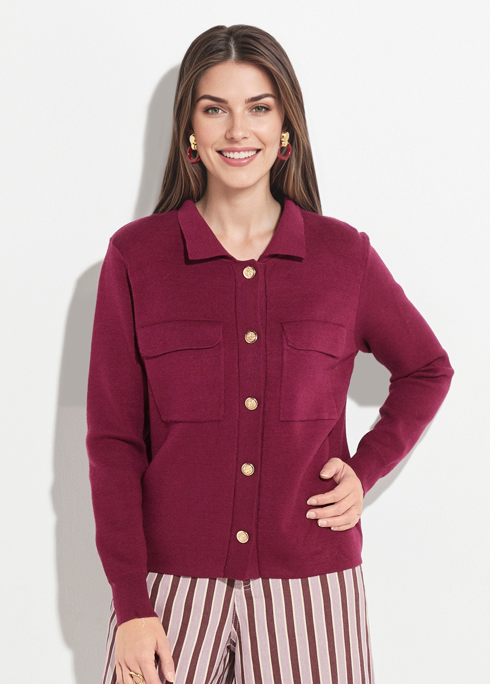 Veste_maille_jacquard_et_boutons_métal_Bordeaux_FA1_slim