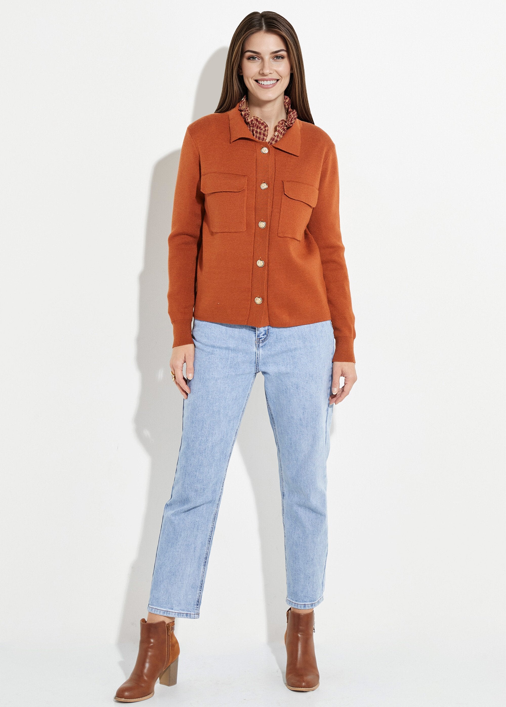 Veste_maille_jacquard_et_boutons_métal_Brique_SF1_slim