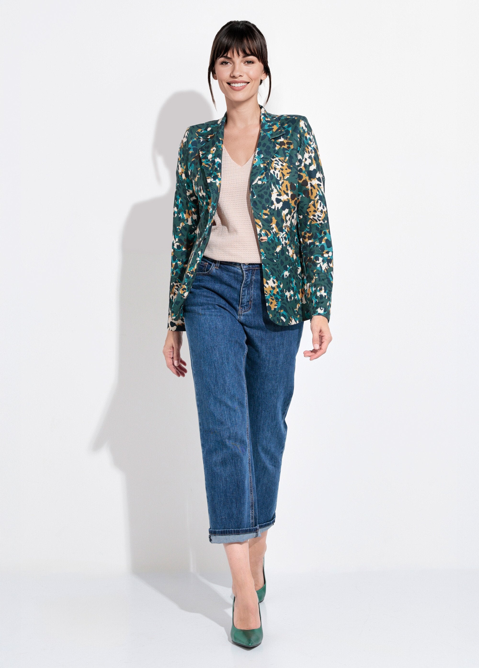 Veste_motif_arty_avec_bouton_bijou_métal_Canard_et_jaune_SF1_slim
