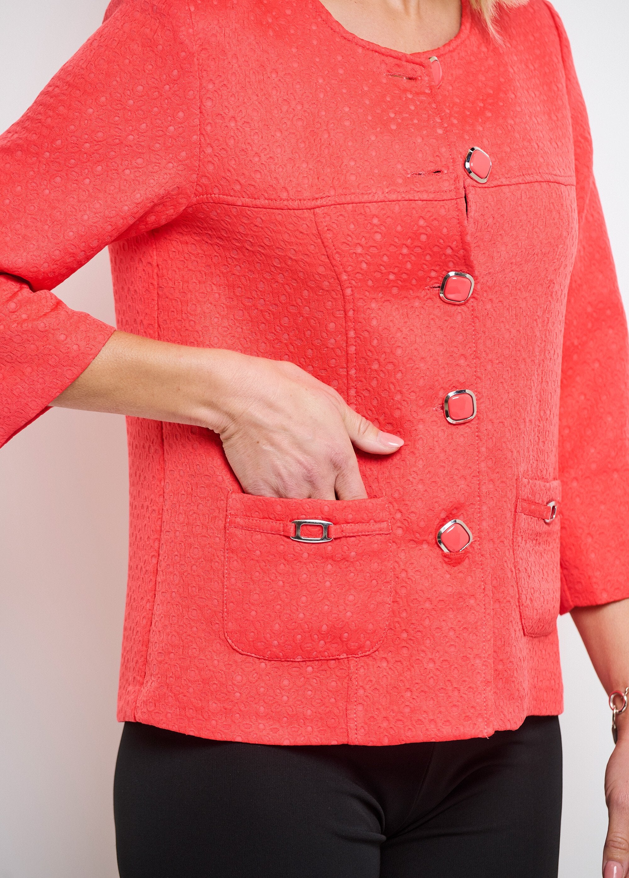 Veste_ras_de_cou_manches_3/4_Corail_DE2_slim