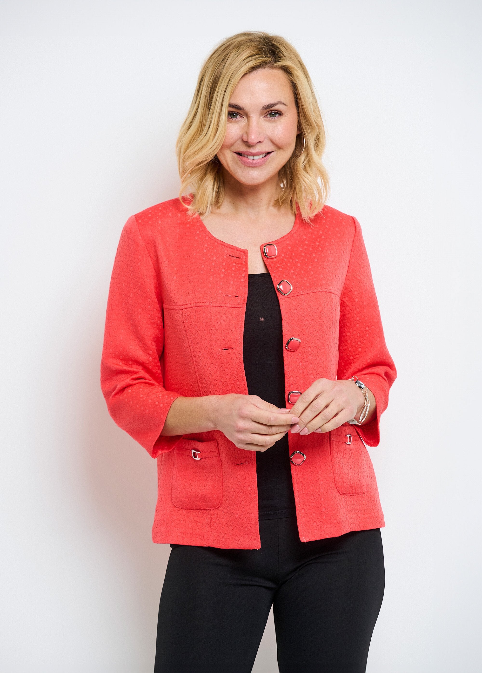 Veste_ras_de_cou_manches_3/4_Corail_FA1_slim