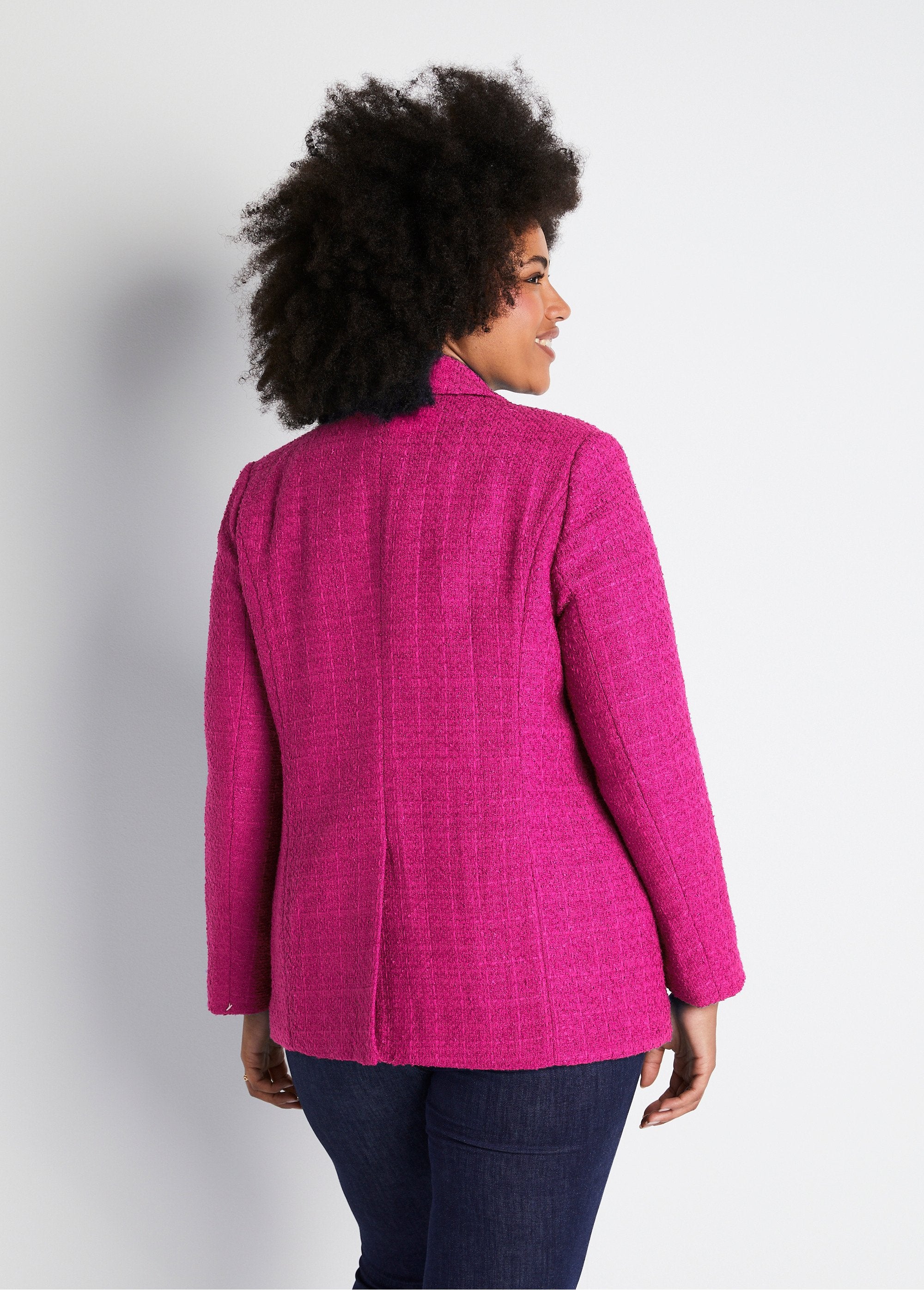 Veste_droite_boutonnée_tissu_natté_col_tailleur_Fuchsia_DO1_curvy