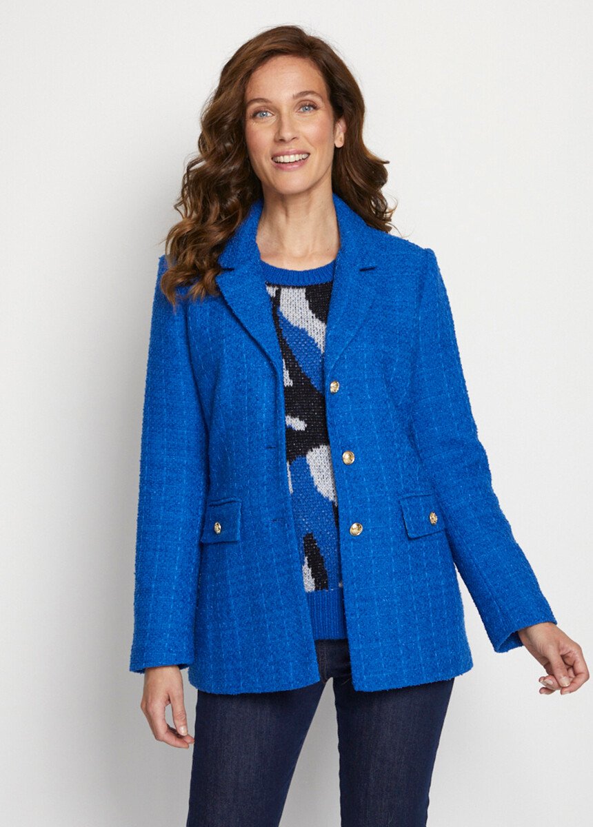 Veste_droite_boutonnée_tissu_natté_col_tailleur_Bleu_dur_FA1_slim