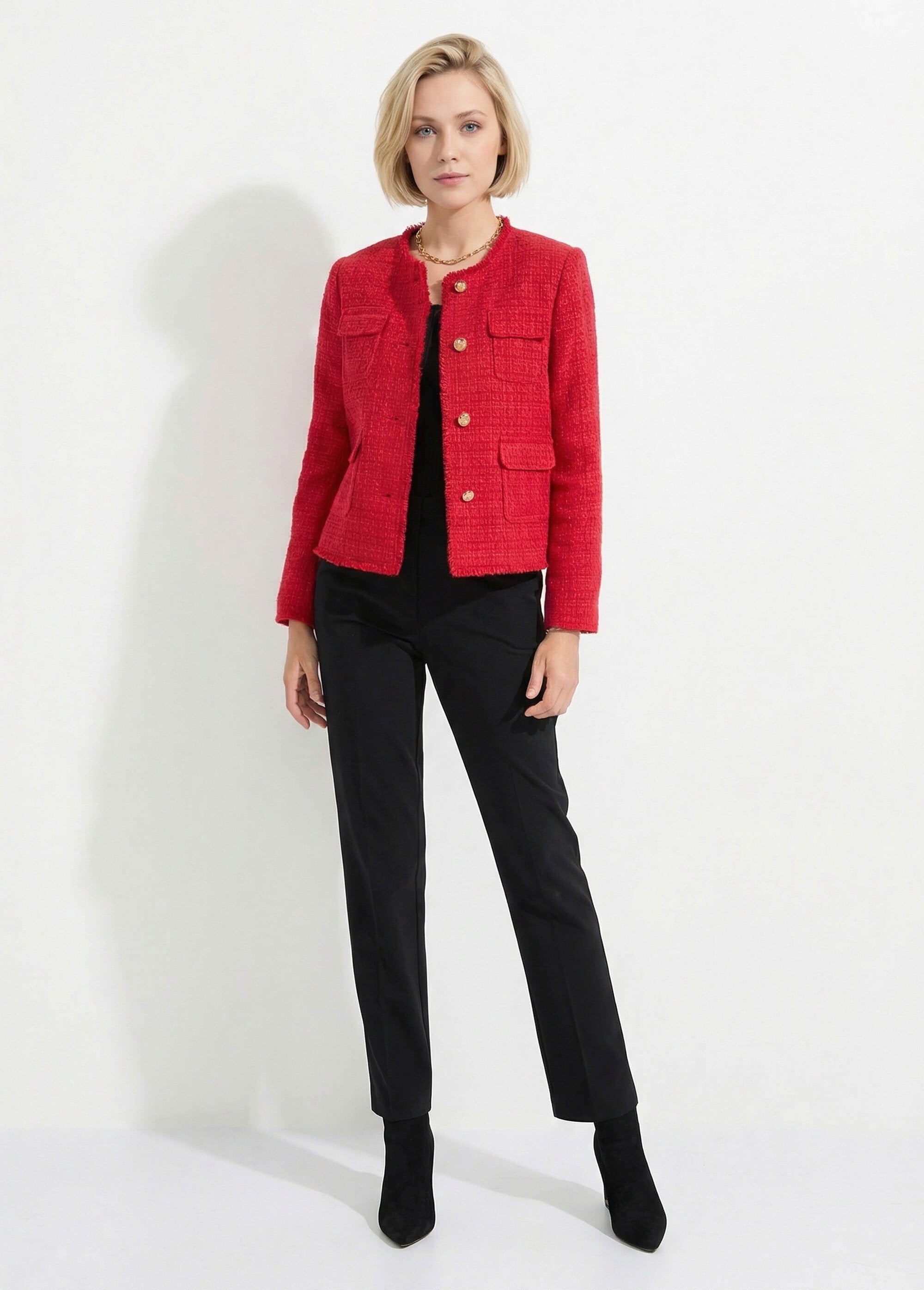 Veste_tweed_boutonnée_frangée_sans_col_Rouge_SF1_slim