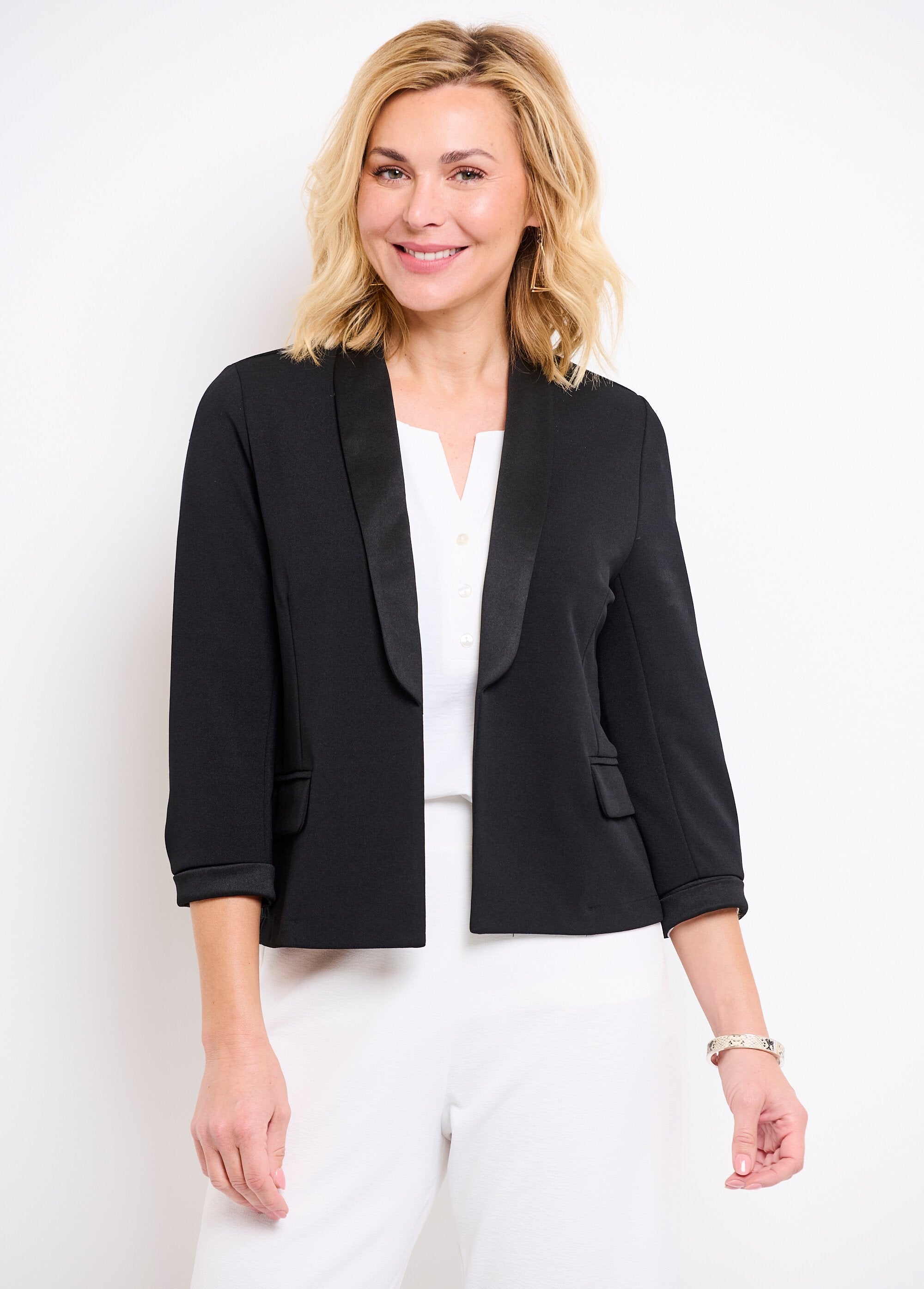 Veste_unie_courte_smocking_manches_3/4_Noir_FA1_slim