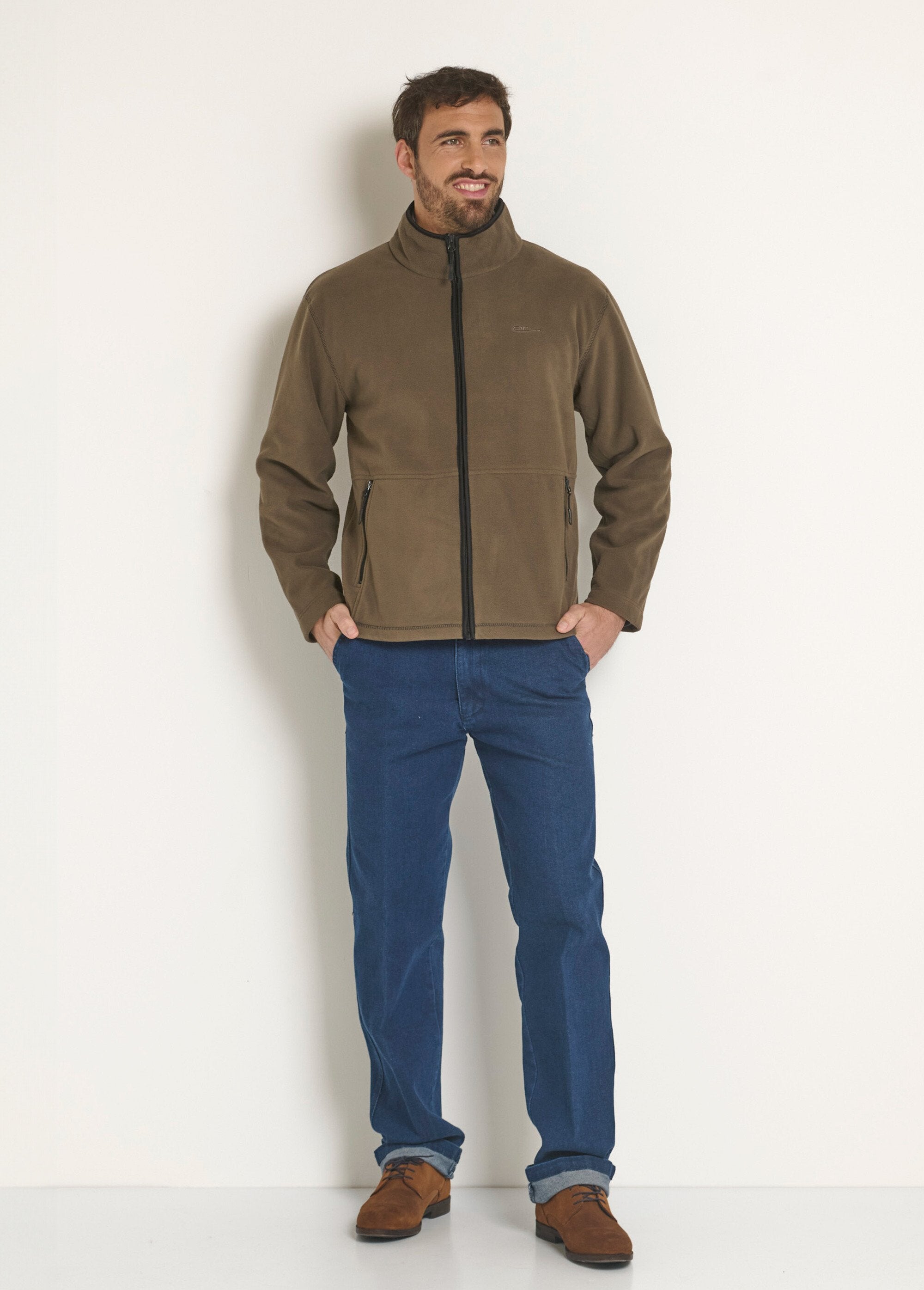 Veste_zippée_polaire_col_montant_Marron_SF1_slim